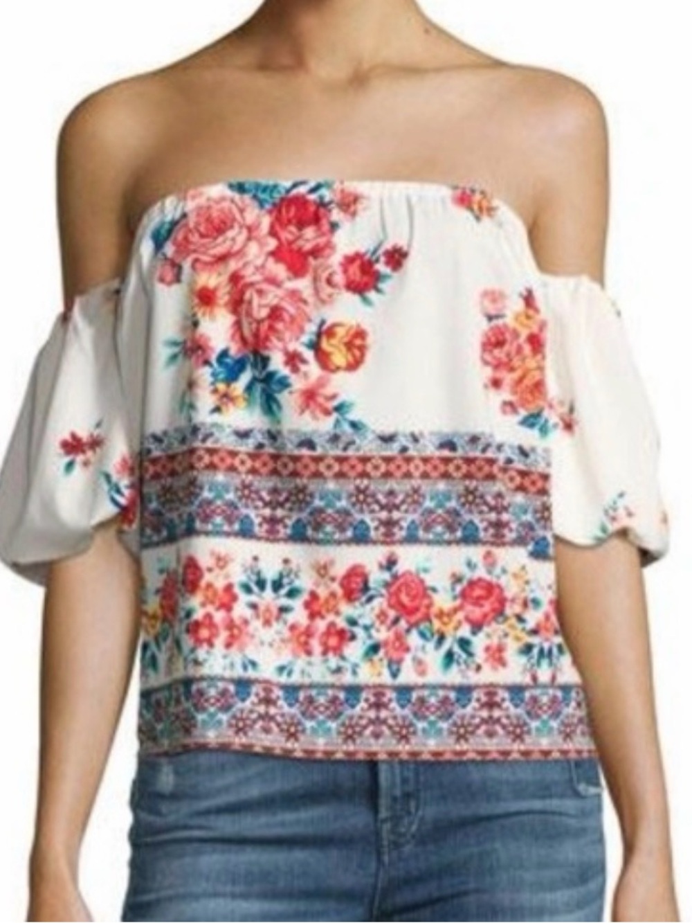 Misa Los Angeles White Off-Shoulder Floral Peasant Top